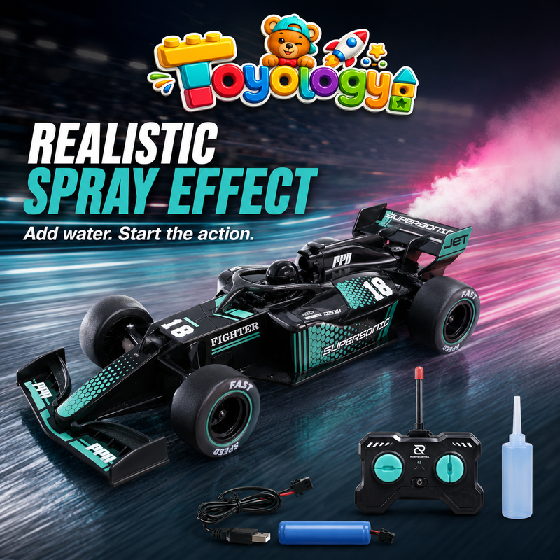 Toyology F1 Spray Drift RC Racing Car with Light, Mist Spray & Stunt Drifting – 1:18 Remote Control Formula Car for Kids  F1 Spray Drift RC Racing Car with Light | Toyology
