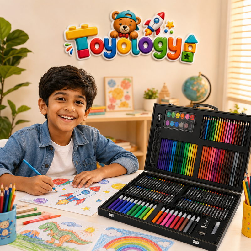 208 PCS Deluxe Art & Colour Set for Kids | Drawing Kit | Toyology