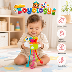 Pull String Duck Baby Sensory Toy | Montessori Teether & Activity Toy | Toyology
