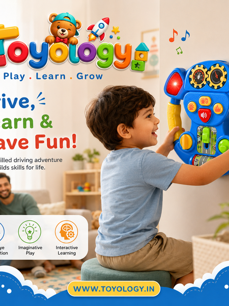 Blue Musical Steering Wheel for Kids | Interactive Driving Toy | Toyology