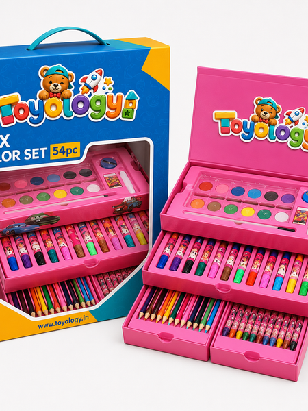 54 PCS Kids Art & Colour Box Set | Drawing Kit | Toyology