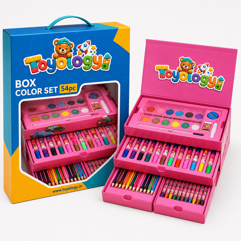 54 PCS Kids Art & Colour Box Set | Drawing Kit | Toyology
