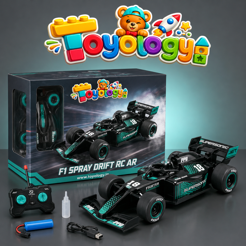 Toyology F1 Spray Drift RC Racing Car with Light, Mist Spray & Stunt Drifting – 1:18 Remote Control Formula Car for Kids  F1 Spray Drift RC Racing Car with Light | Toyology