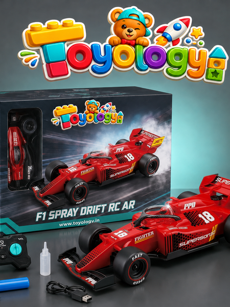 Toyology F1 Spray Drift RC Racing Car with Light, Mist Spray & Stunt Drifting – 1:18 Remote Control Formula Car for Kids  F1 Spray Drift RC Racing Car with Light | Toyology