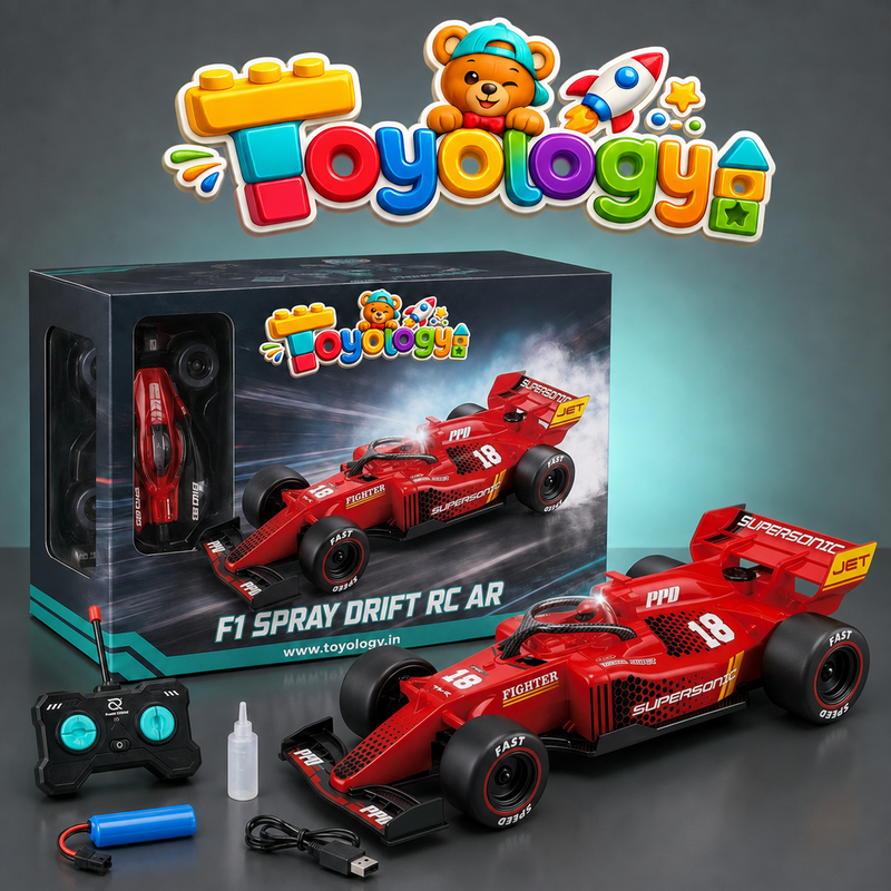 Toyology F1 Spray Drift RC Racing Car with Light, Mist Spray & Stunt Drifting – 1:18 Remote Control Formula Car for Kids  F1 Spray Drift RC Racing Car with Light | Toyology