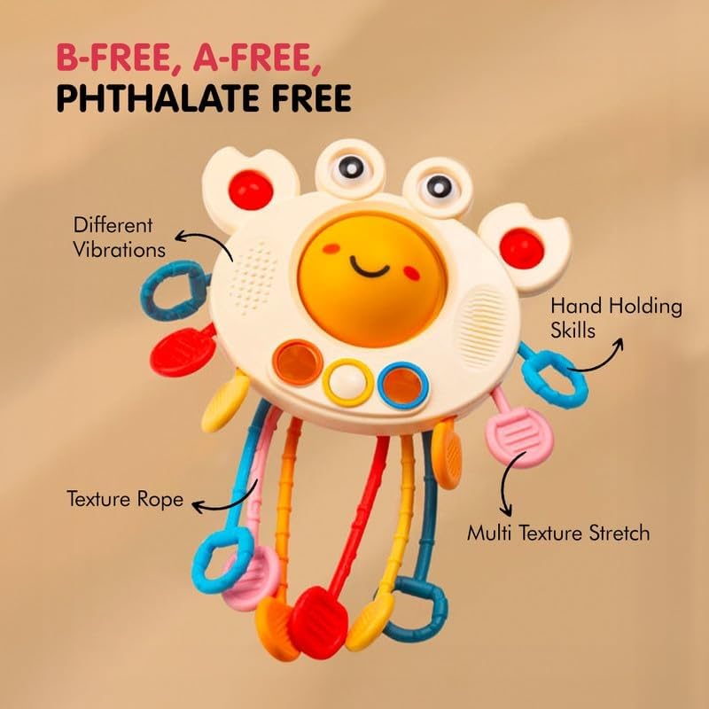 Pull String Crab Baby Sensory Toy | Montessori Teether & Fine Motor Toy | Toyology