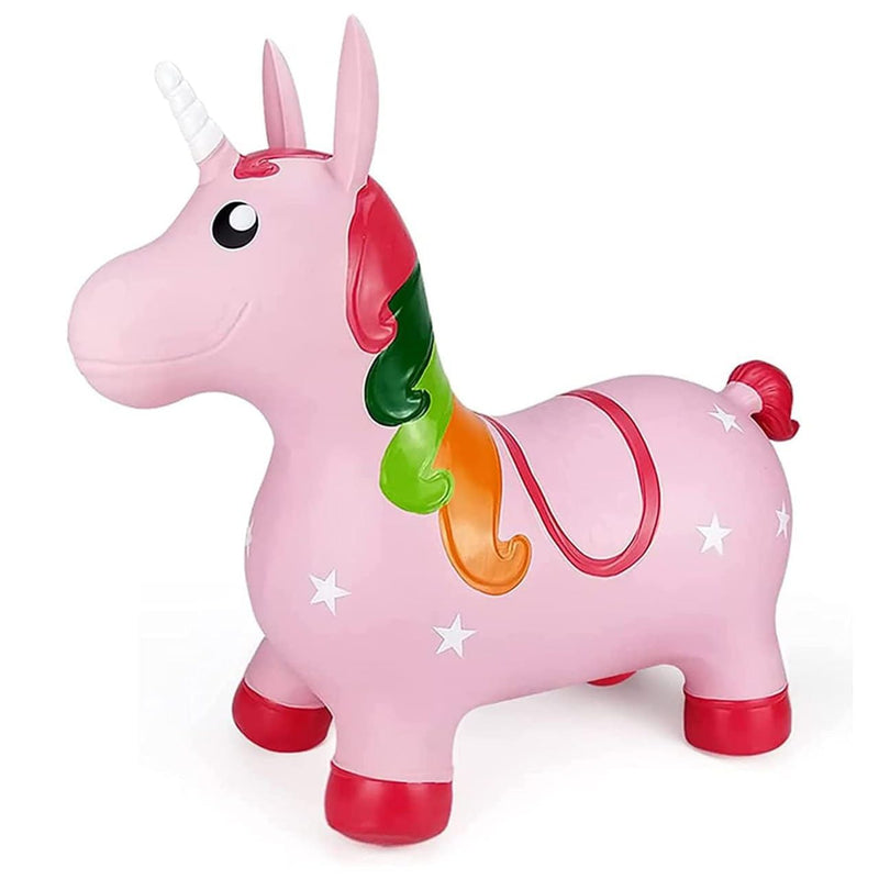 TOYOLOGY Inflatable Unicorn Bouncy Hopper Toy for Kids | Ride-On Jumping Animal Toy with Easy-Grip Ears | Indoor & Outdoor Active Play Toy