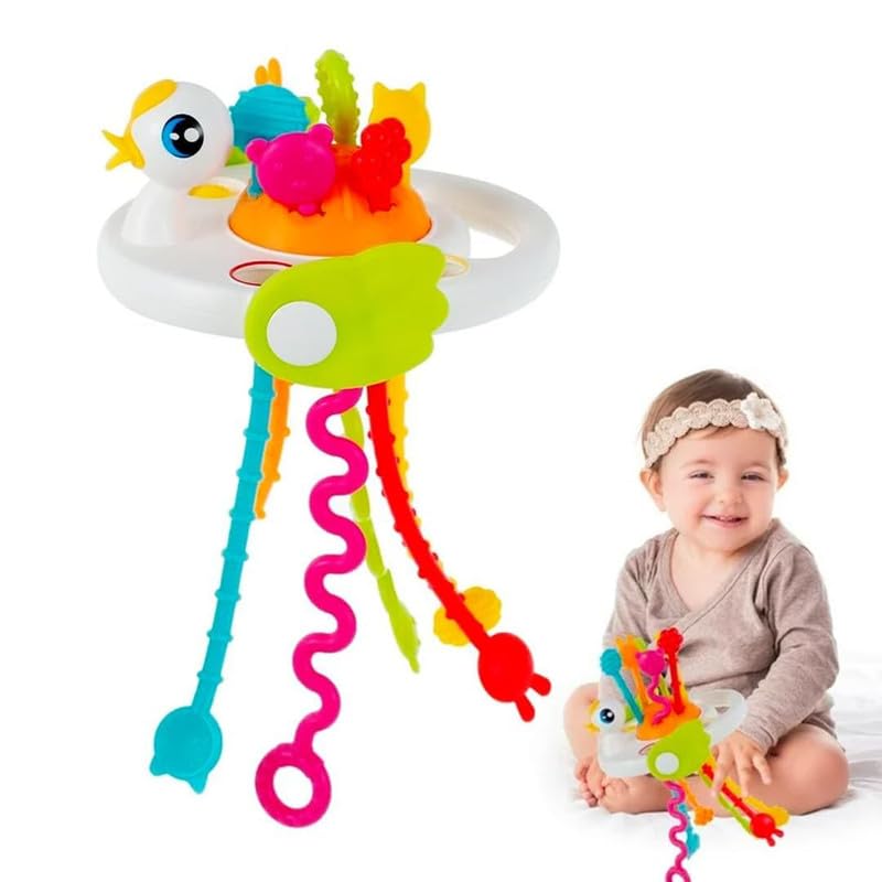 Pull String Duck Baby Sensory Toy | Montessori Teether & Activity Toy | Toyology