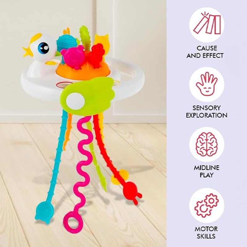 Pull String Duck Baby Sensory Toy | Montessori Teether & Activity Toy | Toyology