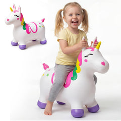 TOYOLOGY Inflatable Unicorn Bouncy Hopper Toy for Kids | Ride-On Jumping Animal Toy with Easy-Grip Ears | Indoor & Outdoor Active Play Toy