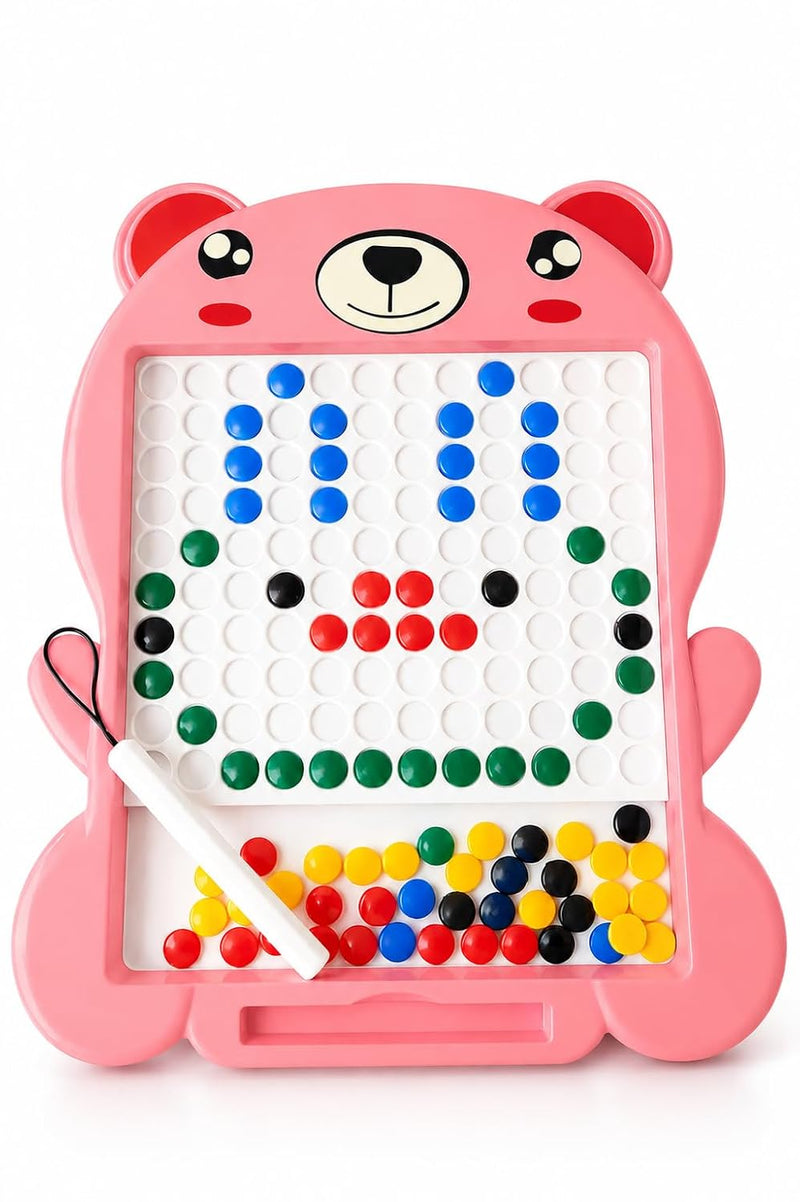 TOYOLOGY Magnetic Beads Drawing Board for Kids with Magnetic Pen | Bear-Shaped Colourful Learning & Creative Puzzle Toy