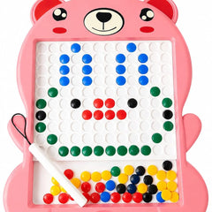 TOYOLOGY Magnetic Beads Drawing Board for Kids with Magnetic Pen | Bear-Shaped Colourful Learning & Creative Puzzle Toy