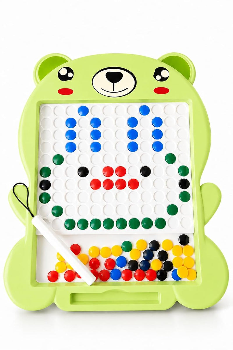 TOYOLOGY Magnetic Beads Drawing Board for Kids with Magnetic Pen | Bear-Shaped Colourful Learning & Creative Puzzle Toy
