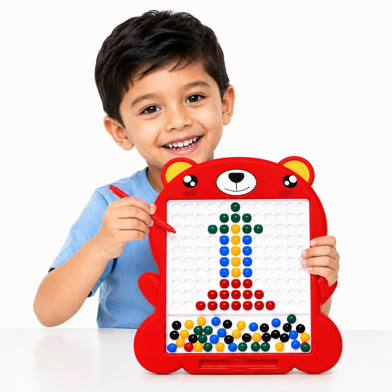 TOYOLOGY Magnetic Beads Drawing Board for Kids with Magnetic Pen | Bear-Shaped Colourful Learning & Creative Puzzle Toy