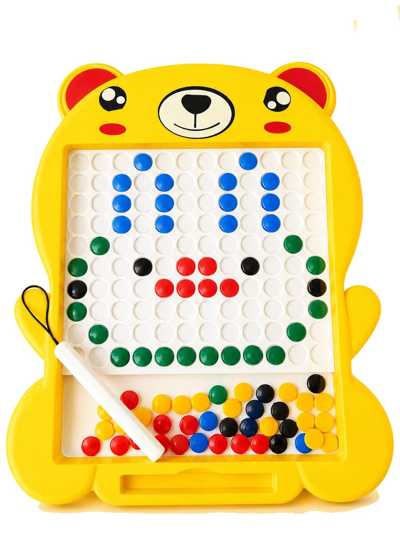 TOYOLOGY Magnetic Beads Drawing Board for Kids with Magnetic Pen | Bear-Shaped Colourful Learning & Creative Puzzle Toy