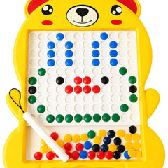 TOYOLOGY Magnetic Beads Drawing Board for Kids with Magnetic Pen | Bear-Shaped Colourful Learning & Creative Puzzle Toy