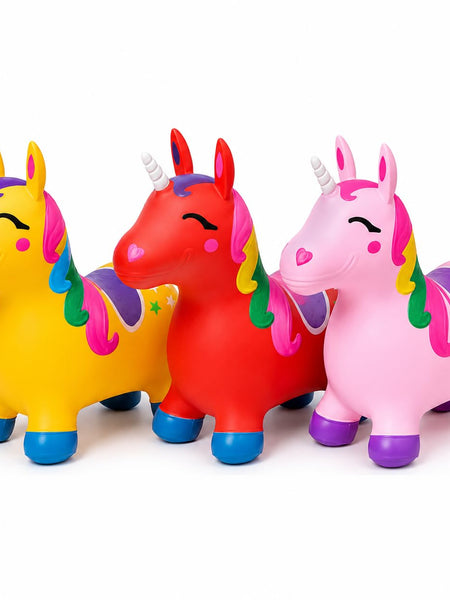 TOYOLOGY Inflatable Unicorn Bouncy Hopper Toy for Kids | Ride-On Jumping Animal Toy with Easy-Grip Ears | Indoor & Outdoor Active Play Toy