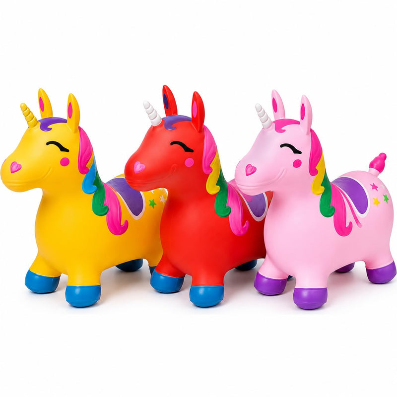 TOYOLOGY Inflatable Unicorn Bouncy Hopper Toy for Kids | Ride-On Jumping Animal Toy with Easy-Grip Ears | Indoor & Outdoor Active Play Toy