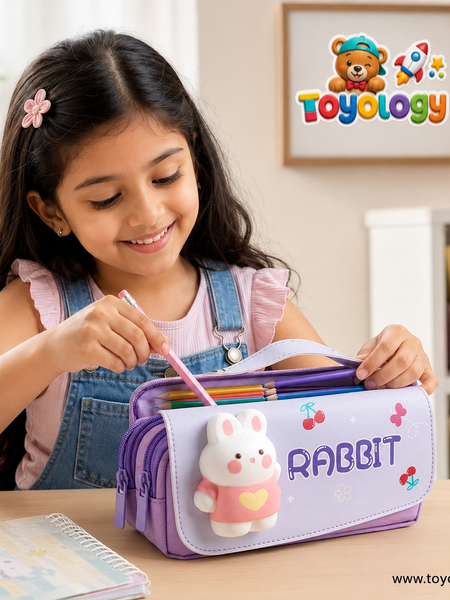 3D Rabbit Pencil Case for Kids | Cute Bunny Pencil Pouch | Toyology