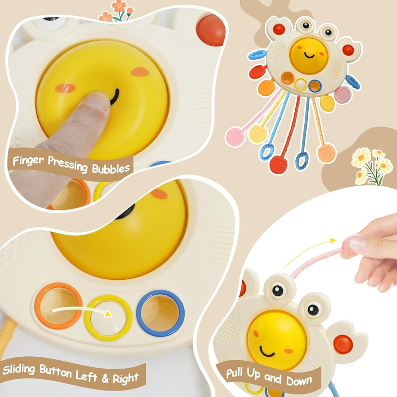 Pull String Crab Baby Sensory Toy | Montessori Teether & Fine Motor Toy | Toyology