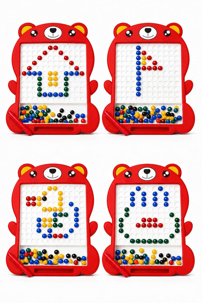 TOYOLOGY Magnetic Beads Drawing Board for Kids with Magnetic Pen | Bear-Shaped Colourful Learning & Creative Puzzle Toy