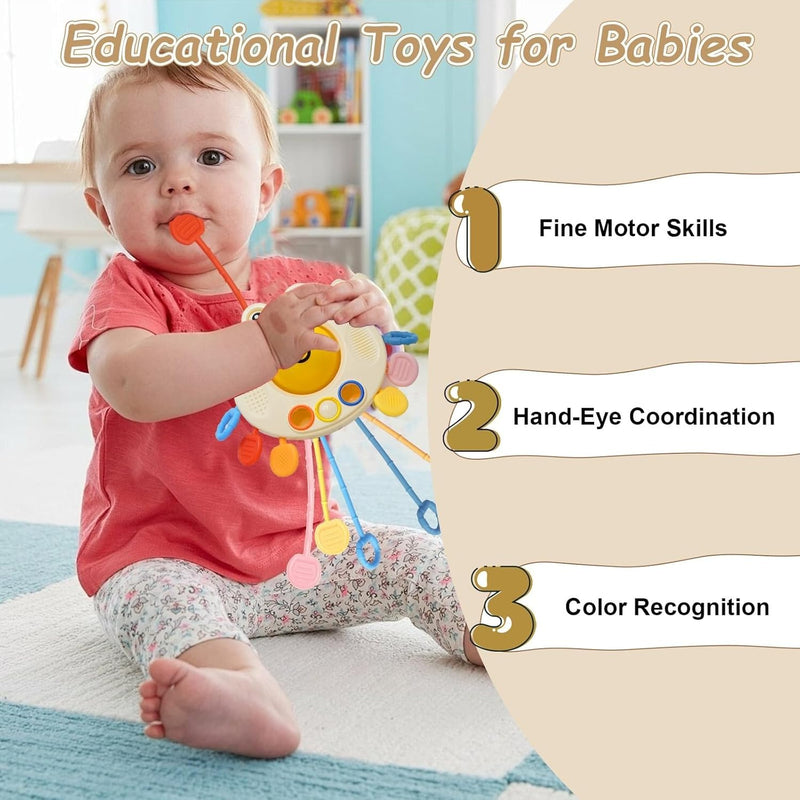 Pull String Crab Baby Sensory Toy | Montessori Teether & Fine Motor Toy | Toyology
