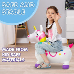 TOYOLOGY Inflatable Unicorn Bouncy Hopper Toy for Kids | Ride-On Jumping Animal Toy with Easy-Grip Ears | Indoor & Outdoor Active Play Toy