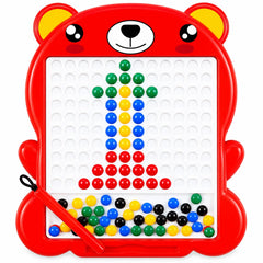 TOYOLOGY Magnetic Beads Drawing Board for Kids with Magnetic Pen | Bear-Shaped Colourful Learning & Creative Puzzle Toy