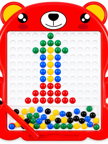 TOYOLOGY Magnetic Beads Drawing Board for Kids with Magnetic Pen | Bear-Shaped Colourful Learning & Creative Puzzle Toy