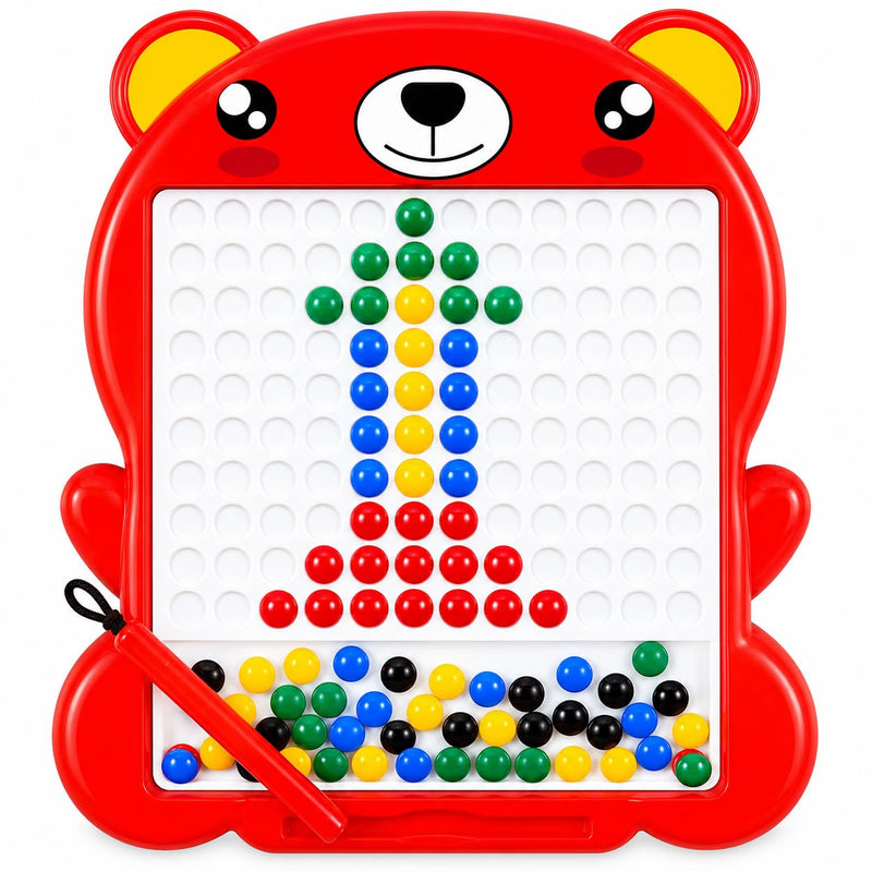 TOYOLOGY Magnetic Beads Drawing Board for Kids with Magnetic Pen | Bear-Shaped Colourful Learning & Creative Puzzle Toy