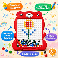 TOYOLOGY Magnetic Beads Drawing Board for Kids with Magnetic Pen | Bear-Shaped Colourful Learning & Creative Puzzle Toy