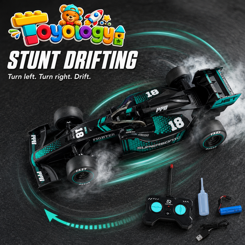 Toyology F1 Spray Drift RC Racing Car with Light, Mist Spray & Stunt Drifting – 1:18 Remote Control Formula Car for Kids  F1 Spray Drift RC Racing Car with Light | Toyology
