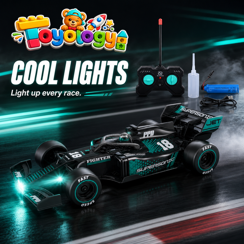 Toyology F1 Spray Drift RC Racing Car with Light, Mist Spray & Stunt Drifting – 1:18 Remote Control Formula Car for Kids  F1 Spray Drift RC Racing Car with Light | Toyology