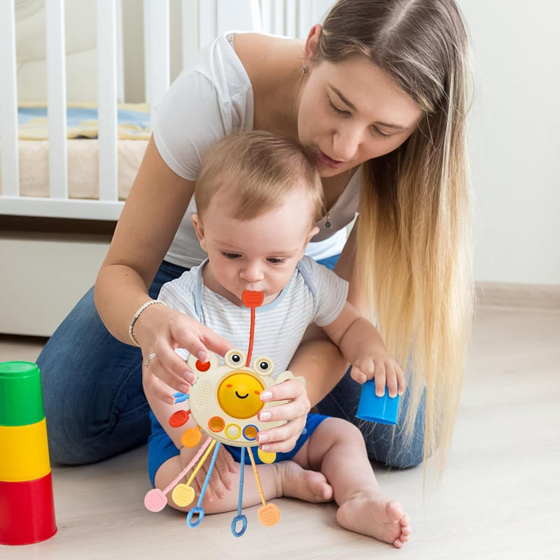 Pull String Crab Baby Sensory Toy | Montessori Teether & Fine Motor Toy | Toyology
