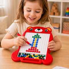 TOYOLOGY Magnetic Beads Drawing Board for Kids with Magnetic Pen | Bear-Shaped Colourful Learning & Creative Puzzle Toy