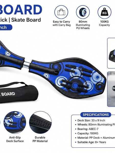 Blue Wave Board for Kids | 2 Wheel Caster Board with LED Wheels | Toyology