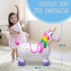 TOYOLOGY Inflatable Unicorn Bouncy Hopper Toy for Kids | Ride-On Jumping Animal Toy with Easy-Grip Ears | Indoor & Outdoor Active Play Toy