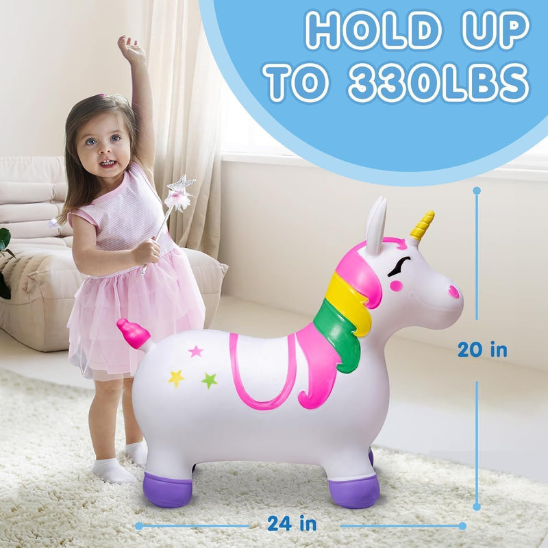 TOYOLOGY Inflatable Unicorn Bouncy Hopper Toy for Kids | Ride-On Jumping Animal Toy with Easy-Grip Ears | Indoor & Outdoor Active Play Toy
