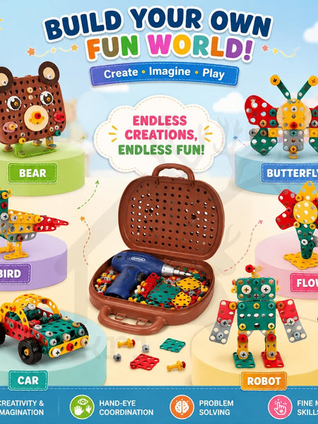 203 Piece Screw Puzzle Box Construction Set for Kids | DIY STEM Building Toy | Toyology