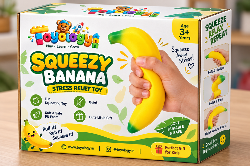 TOYOLOGY Giant Squeezy Banana Toy / Stretchable Banana Fidget Toy / Stress Relief Banana Soft Toy / Big Size Banana Sensory Toy / Pull It Rub It Squeezy Banana / Banana anti stress toy for kids and adults