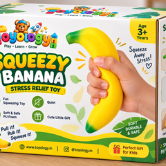 TOYOLOGY Giant Squeezy Banana Toy / Stretchable Banana Fidget Toy / Stress Relief Banana Soft Toy / Big Size Banana Sensory Toy / Pull It Rub It Squeezy Banana / Banana anti stress toy for kids and adults