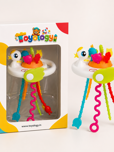 Pull String Duck Baby Sensory Toy | Montessori Teether & Activity Toy | Toyology