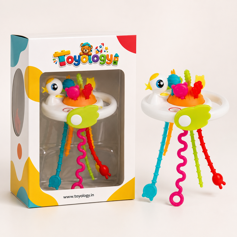 Pull String Duck Baby Sensory Toy | Montessori Teether & Activity Toy | Toyology