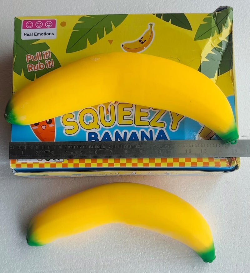 TOYOLOGY Giant Squeezy Banana Toy / Stretchable Banana Fidget Toy / Stress Relief Banana Soft Toy / Big Size Banana Sensory Toy / Pull It Rub It Squeezy Banana / Banana anti stress toy for kids and adults