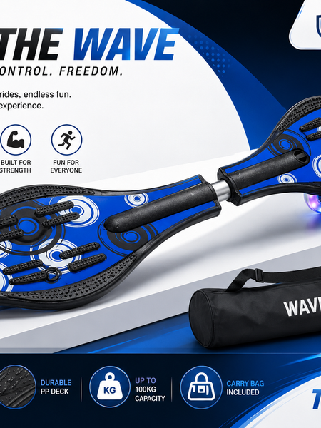 Blue Wave Board for Kids | 2 Wheel Caster Board with LED Wheels | Toyology