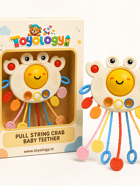 Pull String Crab Baby Sensory Toy | Montessori Teether & Fine Motor Toy | Toyology